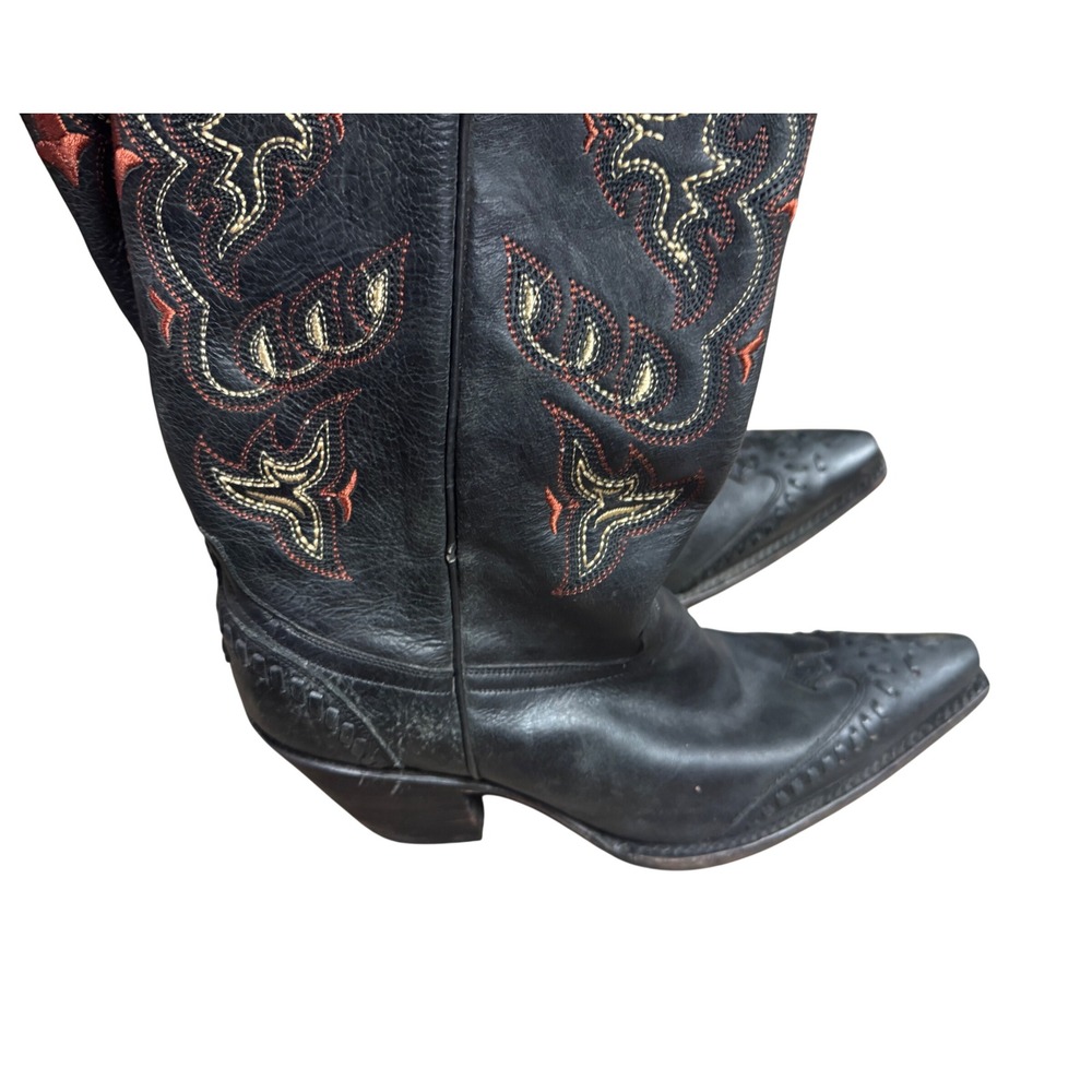 Lucchese Womens Black Leather Embroidered Western Cowboy Boots Pointed Toe S8.5 - Picture 4 of 10